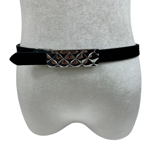 Black and Teal Blue Reversible Women's Designer Belt, Silver Buckle, M/L - Picture 5 of 14